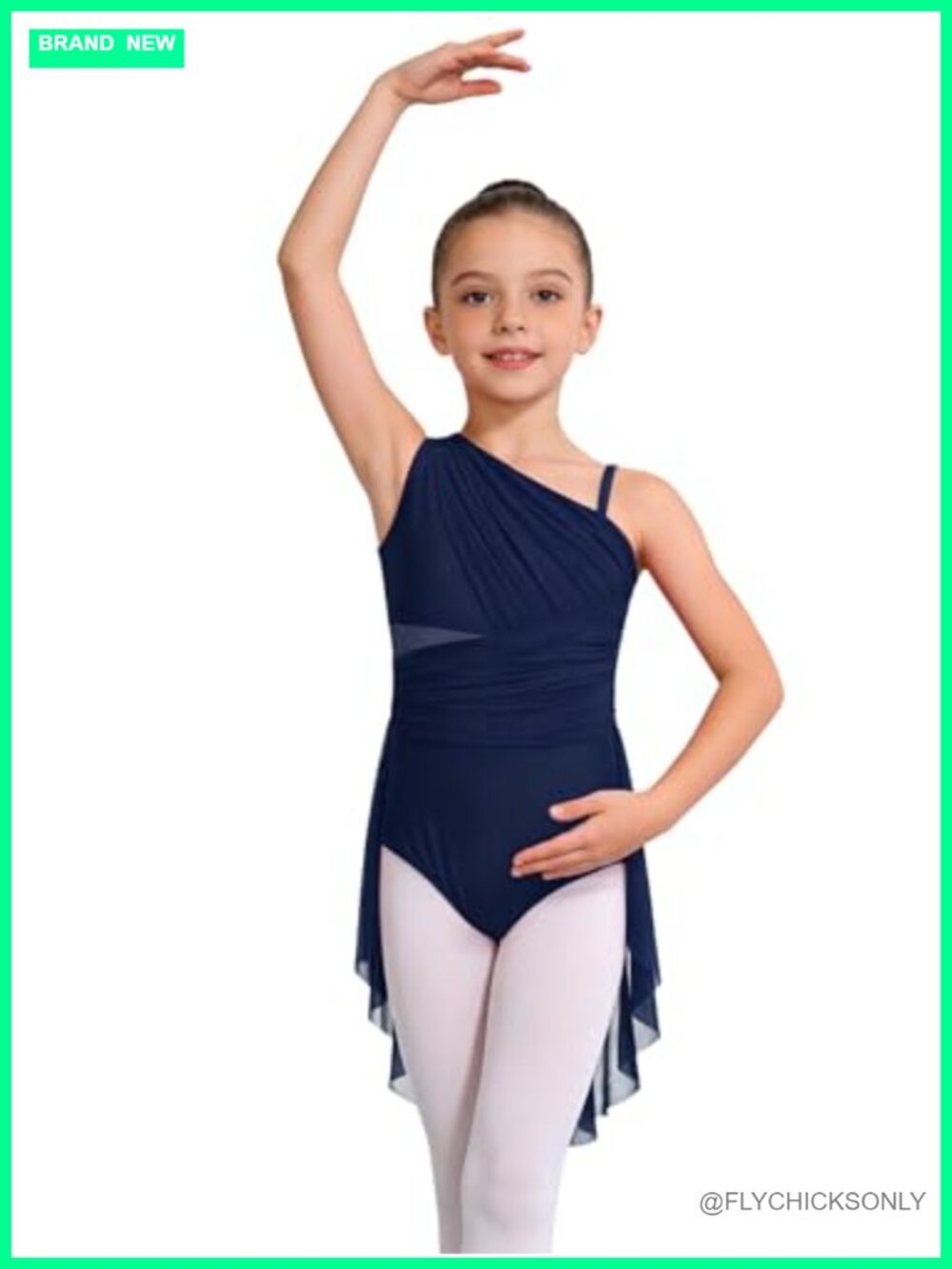 Girls One Shoulder Dance Leotard with Tulle Skirt - Lyrical Ballet Costume,